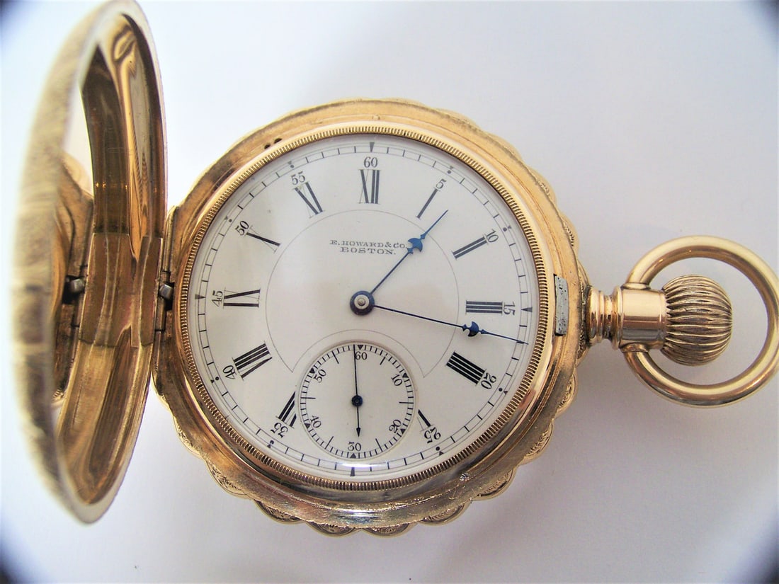 Antique Solid & Heavy 14K Gold E.HOWARD & Co BOSTON watch c.1900 HAND ENGRAVED - 6