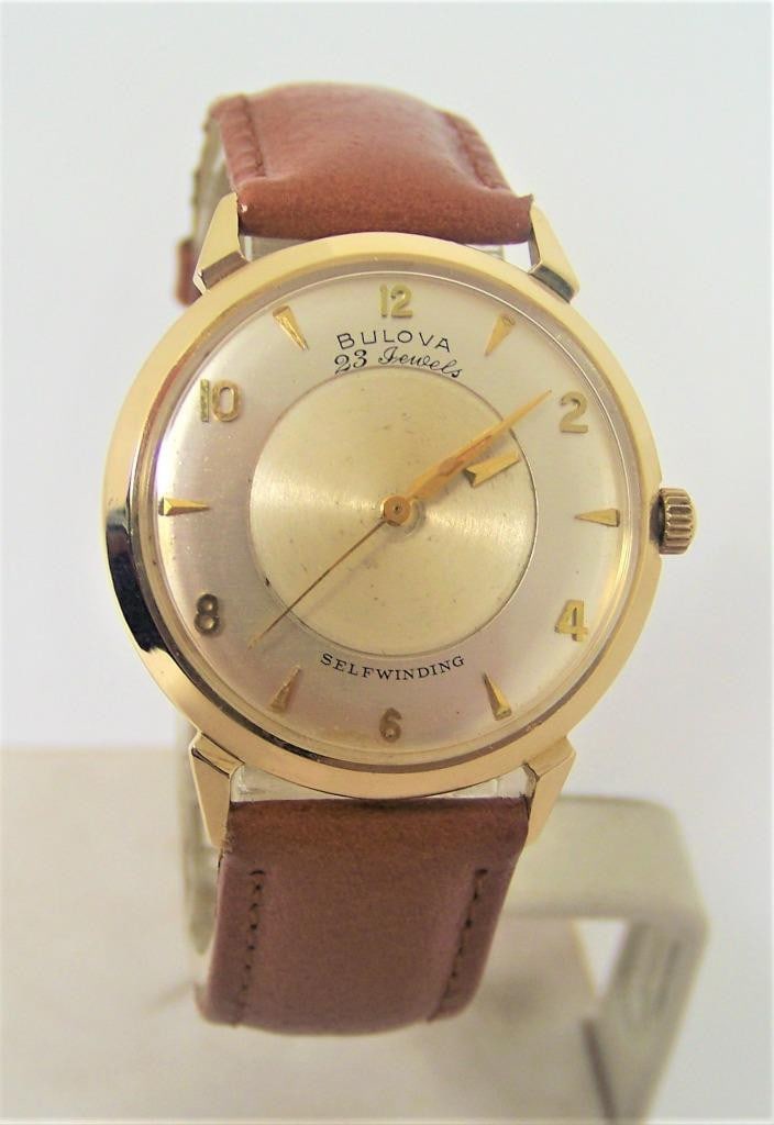 Vintage Solid 14k BULOVA MYSTRY DIAL Mens Automatic Watch Cal 10BZAC c.1959: Vintage Solid 14k BULOVA MYSTERY DIAL Mens Automatic Watch Cal 10BZAC c.1959* EXLNT* SERVICED​ This Men’s BULOVA watch is USA made Great present for someone you love or yourself! Great pre