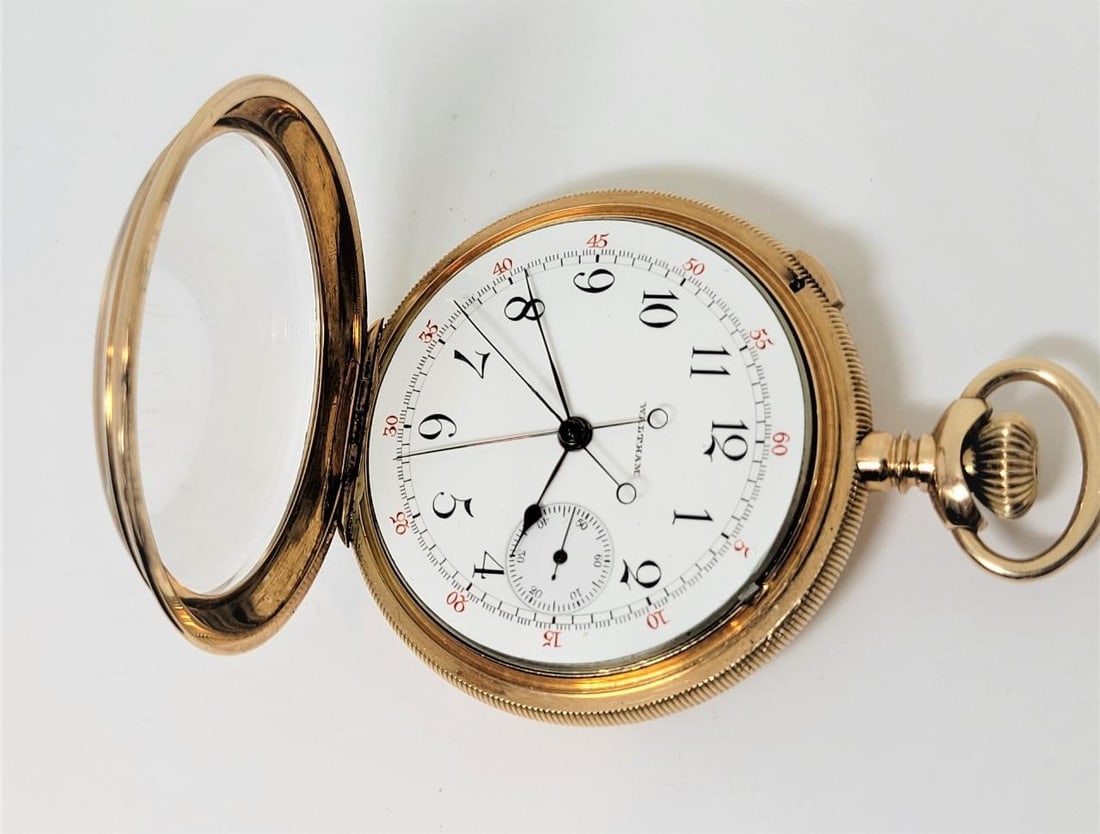 Antique Solid & Heavy 14k WALTHAM Chronograph Open Case Pocket Watch* Very Rare! - 10