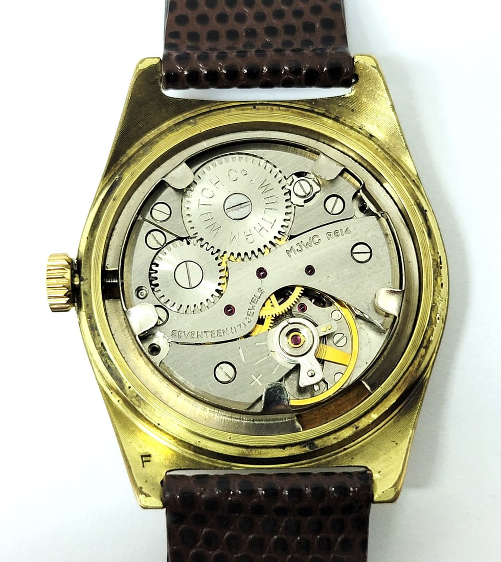 Vintage 18 GP WALTHAM Shock Resistant DATE Winding Watch Cal R614* SERVICED - 11