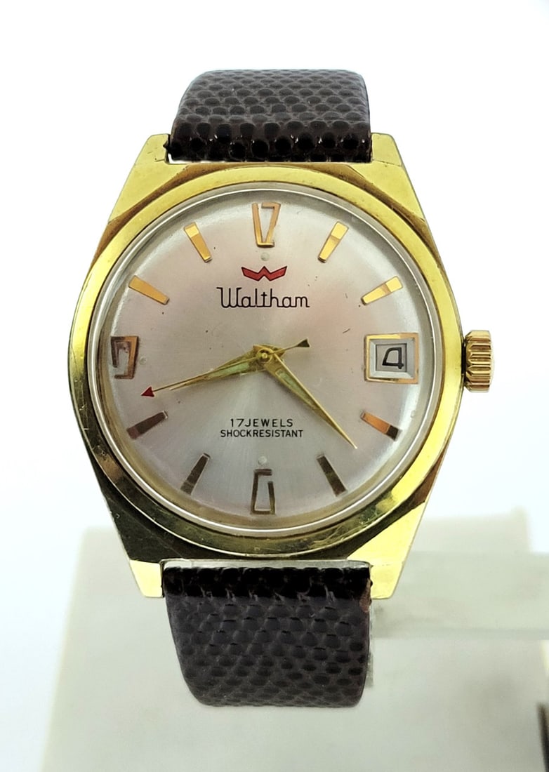 Vintage 18 GP WALTHAM Shock Resistant DATE Winding Watch Cal R614* SERVICED - 2