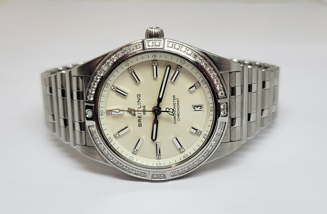 S/Steel BREITLING CHRONOMAT Automatic Watch with Diamond Bezel A13080* EXLNT - 3