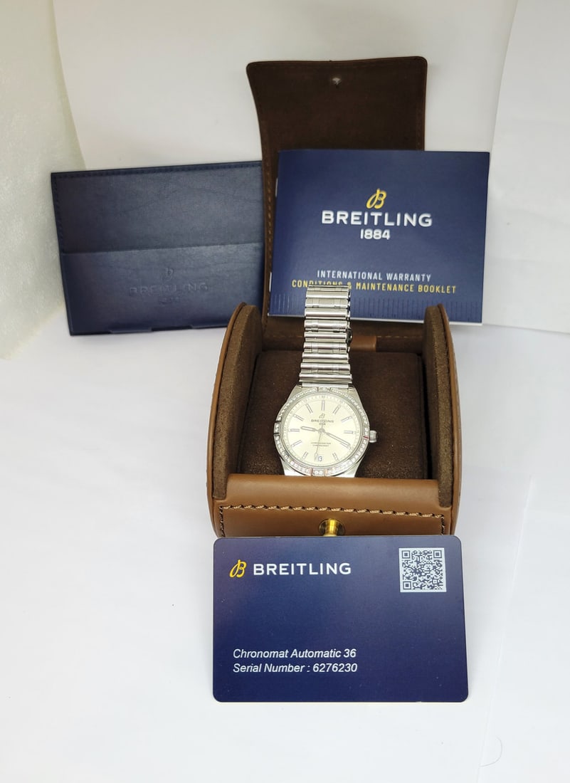 S/Steel BREITLING CHRONOMAT Automatic Watch with Diamond Bezel A13080* EXLNT - 9