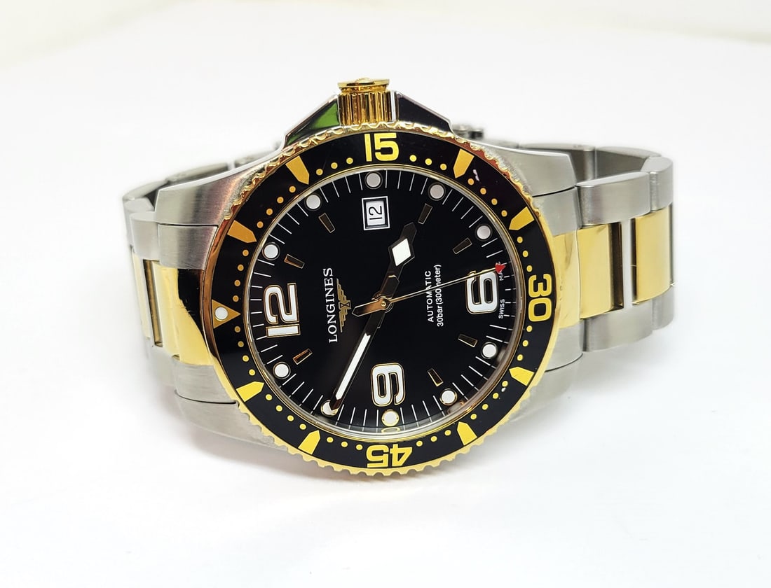 Mens Two Tone S/Steel LONGINES Hydro Conquest Automatic Black Dial Watch L3.742.3 - 4