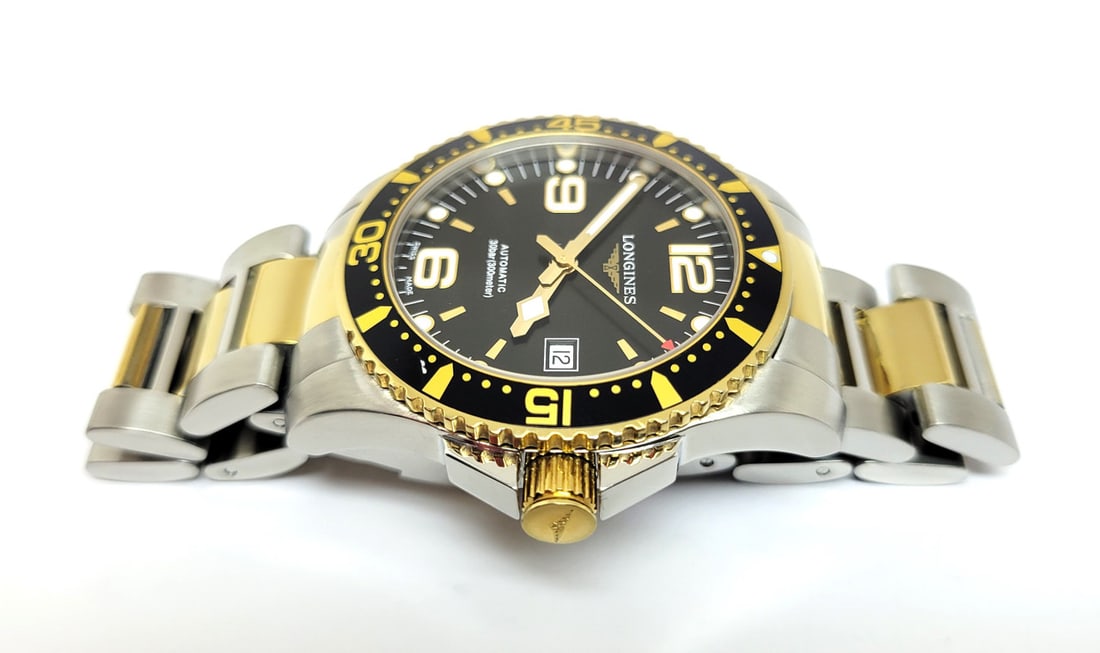 Mens Two Tone S/Steel LONGINES Hydro Conquest Automatic Black Dial Watch L3.742.3 - 9