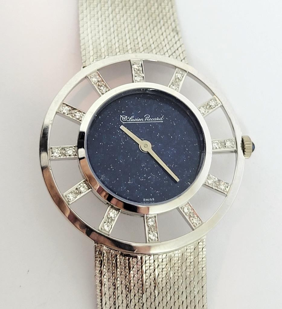 Vintage 14k White Gold LUCIEN PICCARD Ladies Winding Watch with Diamonds* EXLNT - 17
