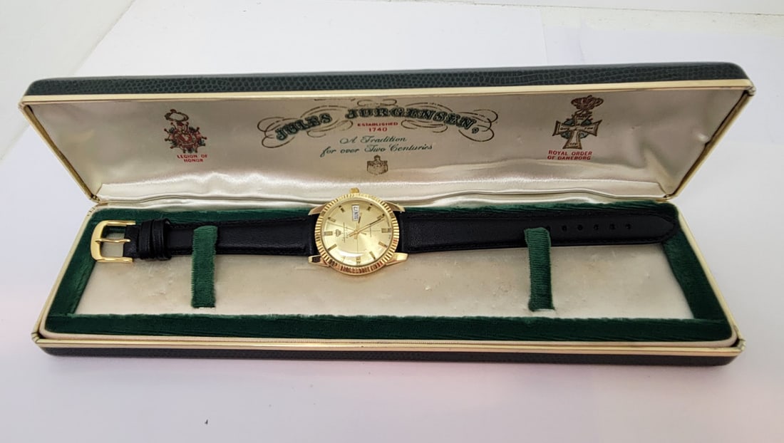 Vintage 18k JULES JURGENSEN Automatic DAY DATE Watch Cal N71693 c.1960s RARE - 11