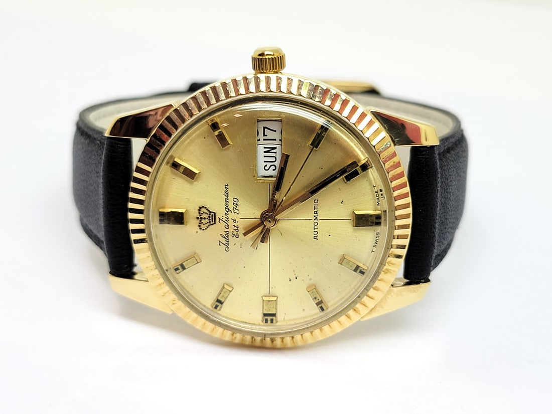 Vintage 18k JULES JURGENSEN Automatic DAY DATE Watch Cal N71693 c.1960s RARE - 2