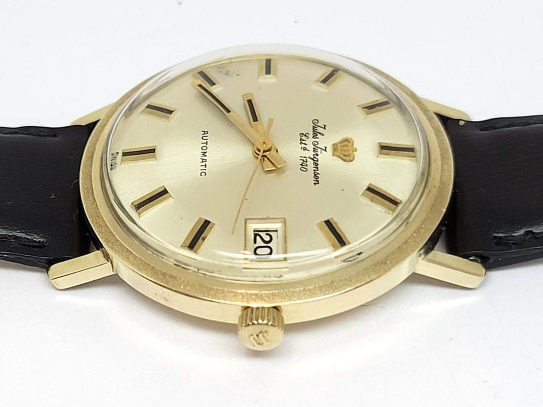 Vintage 14k JULES JURGENSEN 17J Automatic DATE Watch c.1960s EXLNT ORIGINAL DIAL - 6