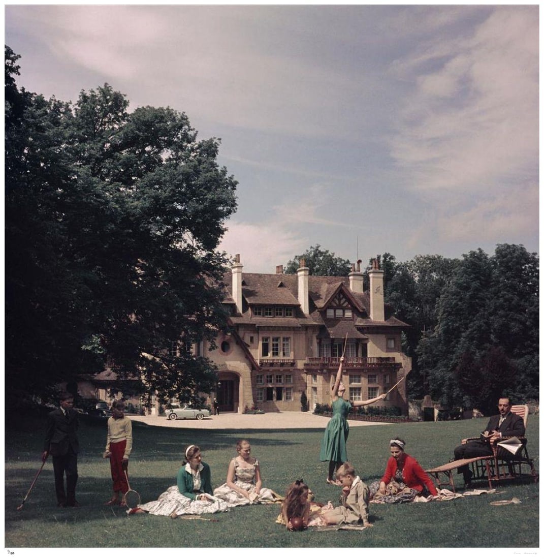 French Stately Home 1956 - Slim Aarons Estate Stamped: 1960 (printed later): Title: French Stately Home 1956 - Slim Aarons Estate Stamped: 1960 (printed later) Description: French Stately Home 1956 - Slim Aarons Estate Stamped The Comte de Paris, pretender to the French throne