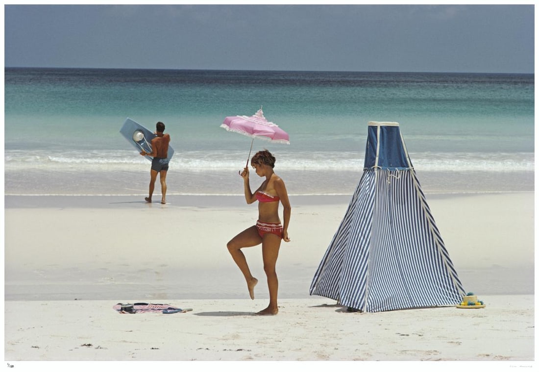 Harbour Island, Bahamas 1967 - Slim Aarons Estate Stamped: 1967 (printed later): Title: Harbour Island, Bahamas 1967 - Slim Aarons Estate Stamped: 1967 (printed later) Description: Harbour Island, Bahamas 1967 - Slim Aarons Estate Stamped A couple relax at the beach on Harbour Isl