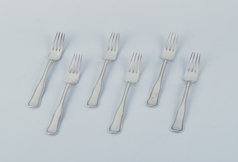 Georg Jensen Old Danish, a set of six lunch forks in sterling silver.: Title:Georg Jensen Old Danish, a set of six lunch forks in sterling silver. Description:Georg Jensen Old Danish, a set of six lunch forks in sterling silver. Stamped with post 1944 hallmark. In excell