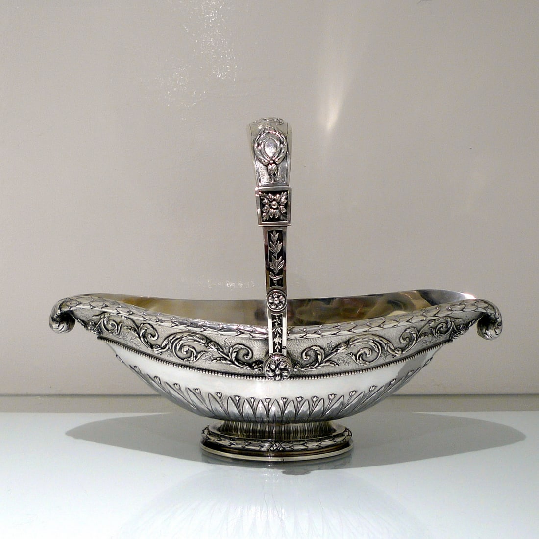 Mid 19th Century Antique Large Silver French Basket Paris Circa 1845 Jacques Goujon: Title:Mid 19th Century Antique Large Silver French Basket Paris Circa 1845 Jacques Goujon Description:Description A truly stunning and incredibly large swing handled basket decorated with an ornate ap