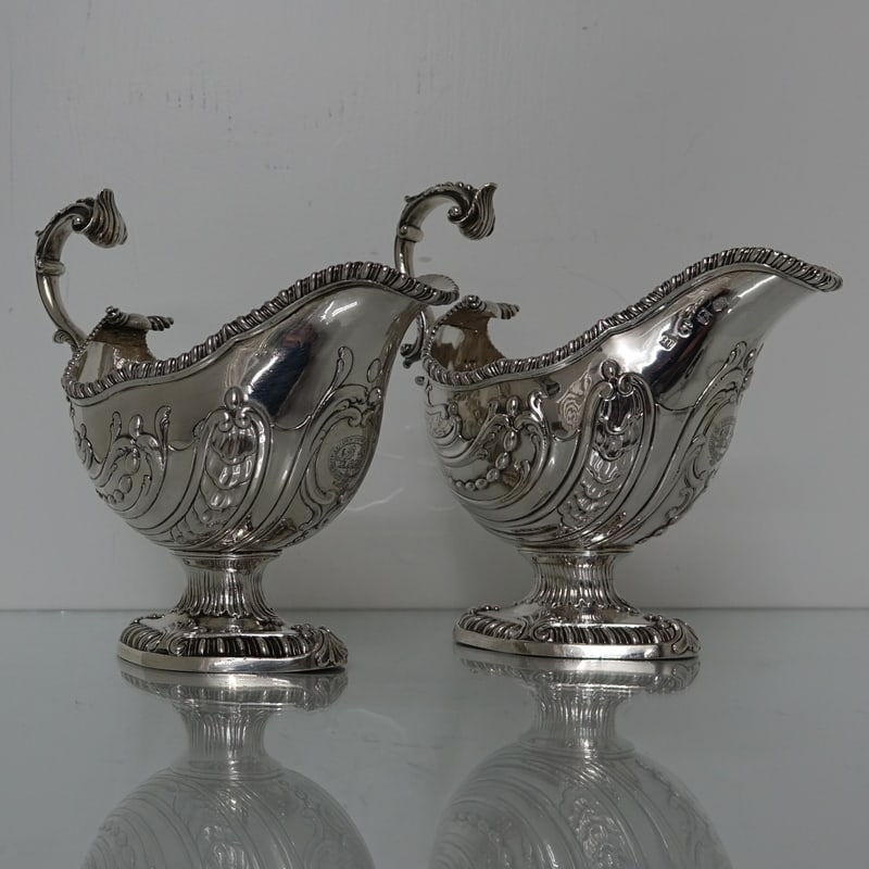 Sterling Silver Pair Sauceboats London 1767 Daniel Smith & Robert Sharp: Title:Sterling Silver Pair Sauceboats London 1767 Daniel Smith & Robert Sharp Description:Description A very delightful pair of George III gadroon sauceboats designed with post rococo workmanship thro