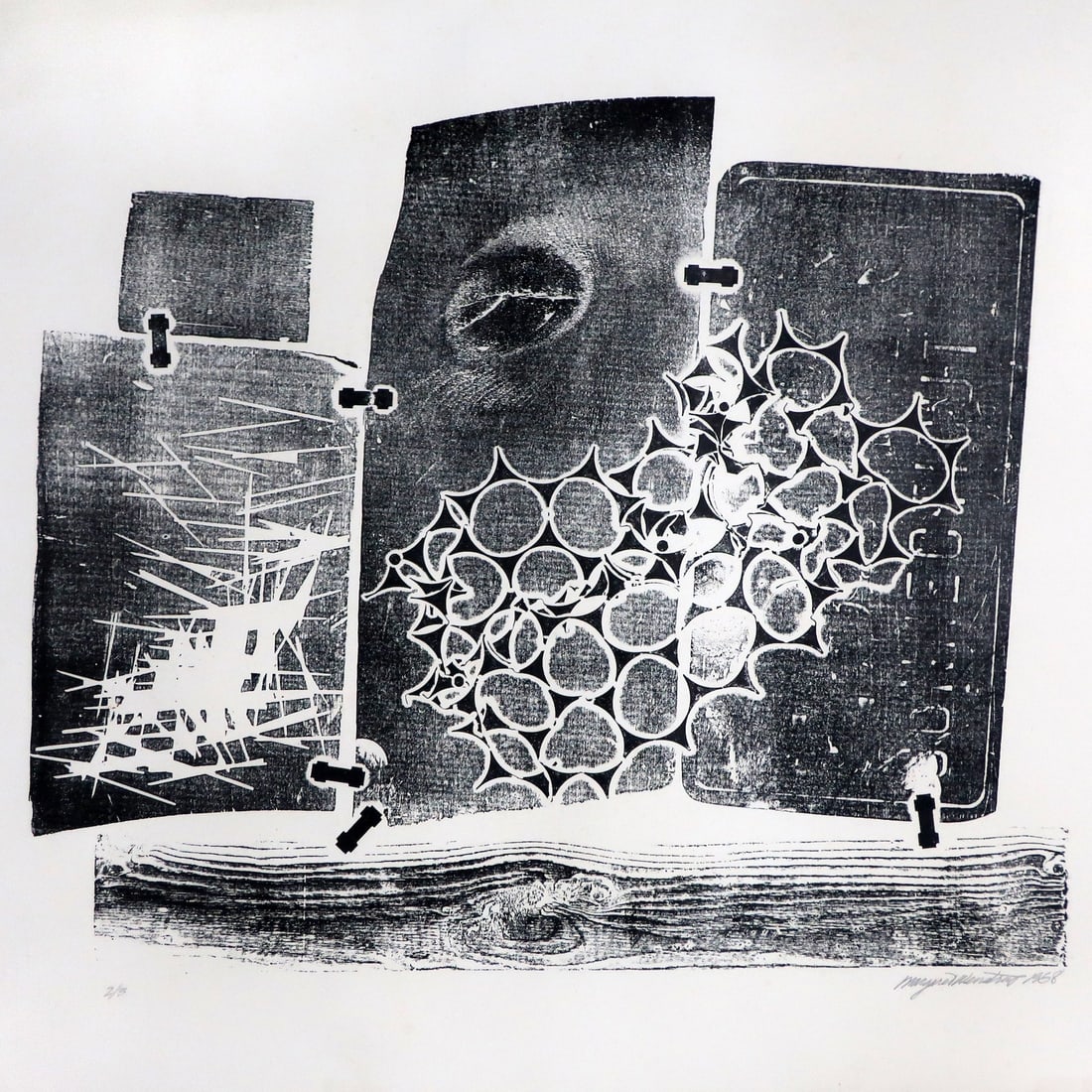 Limited Edition Untitled Woodblock Print by Margaret Wenstrup (1958): An untitled abstract woodblock print by Margaret Wenstrup (1930-2008) dated 1958. Wenstrup was a well-known Cincinnati, OH artist who graduated from the Art Academy of Cincinnati, and is recognized as