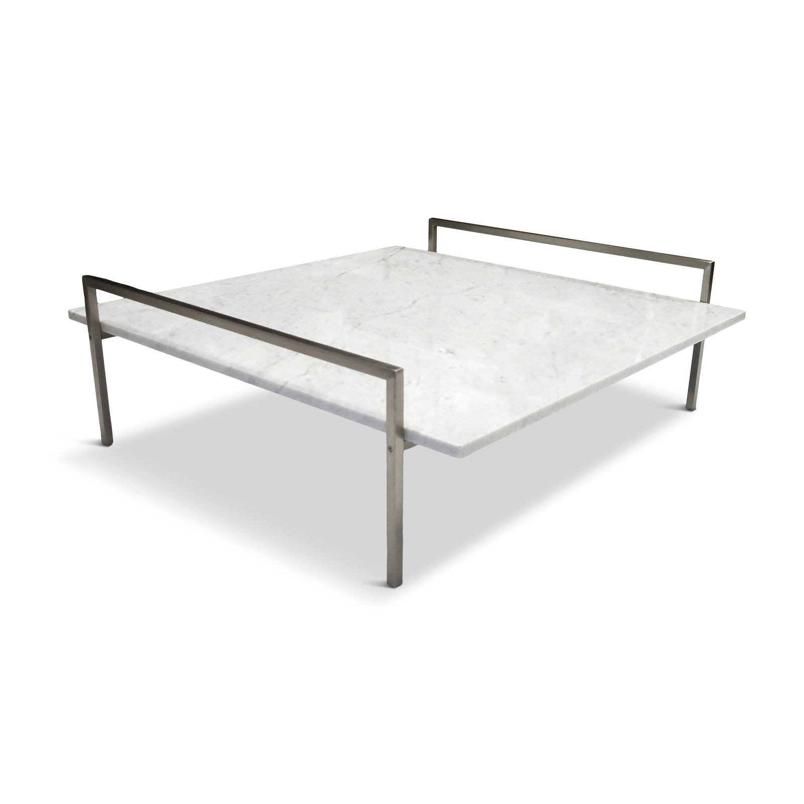 Marble Skinny Coffee Table by Prospero Rasulo for Zanotta: A sleek and sophisticated coffee table designed by Prospero Rasulo for Zanotta and made in Italy. Cleverly named the Skinny table it has a slim nickel-plated steel frame with a beautiful and richly ve