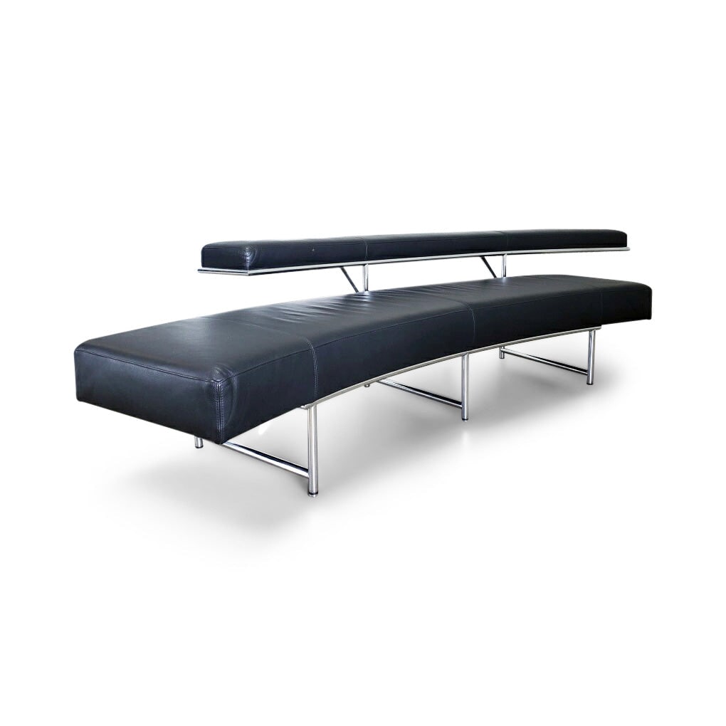 Black Leather Monte Carlo Sofa by Eileen Gray for ClassiCon: Designed by the Irish-Scottish architect and designer Eileen Gray in 1929, the Monte Carlo sofa is a true icon of Modern Design and enshrines Gray's contribution as a pioneer of Modernism. With a soft