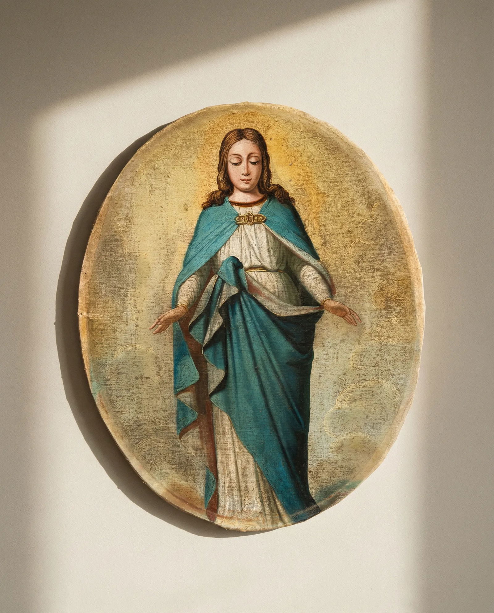 Antique Spanish Painting Mary Magdalene in a Mandorla 18th: Title: Antique Spanish Painting Mary Magdalene in a Mandorla 18th Description: This is an antique item (over 100 years old), and you may be eligible for reduced or exempt customs duties under EU regul