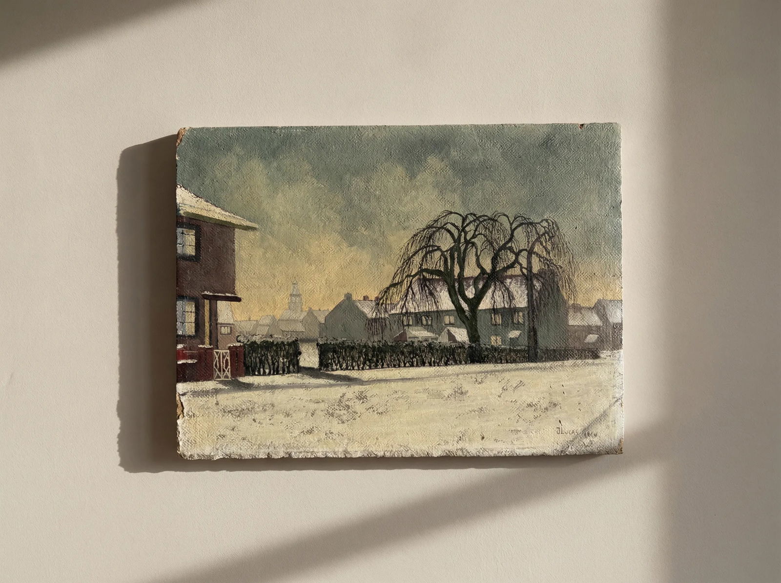 Antique Original Painting Landscape Winter Dog, Sheeps (1 of 11)