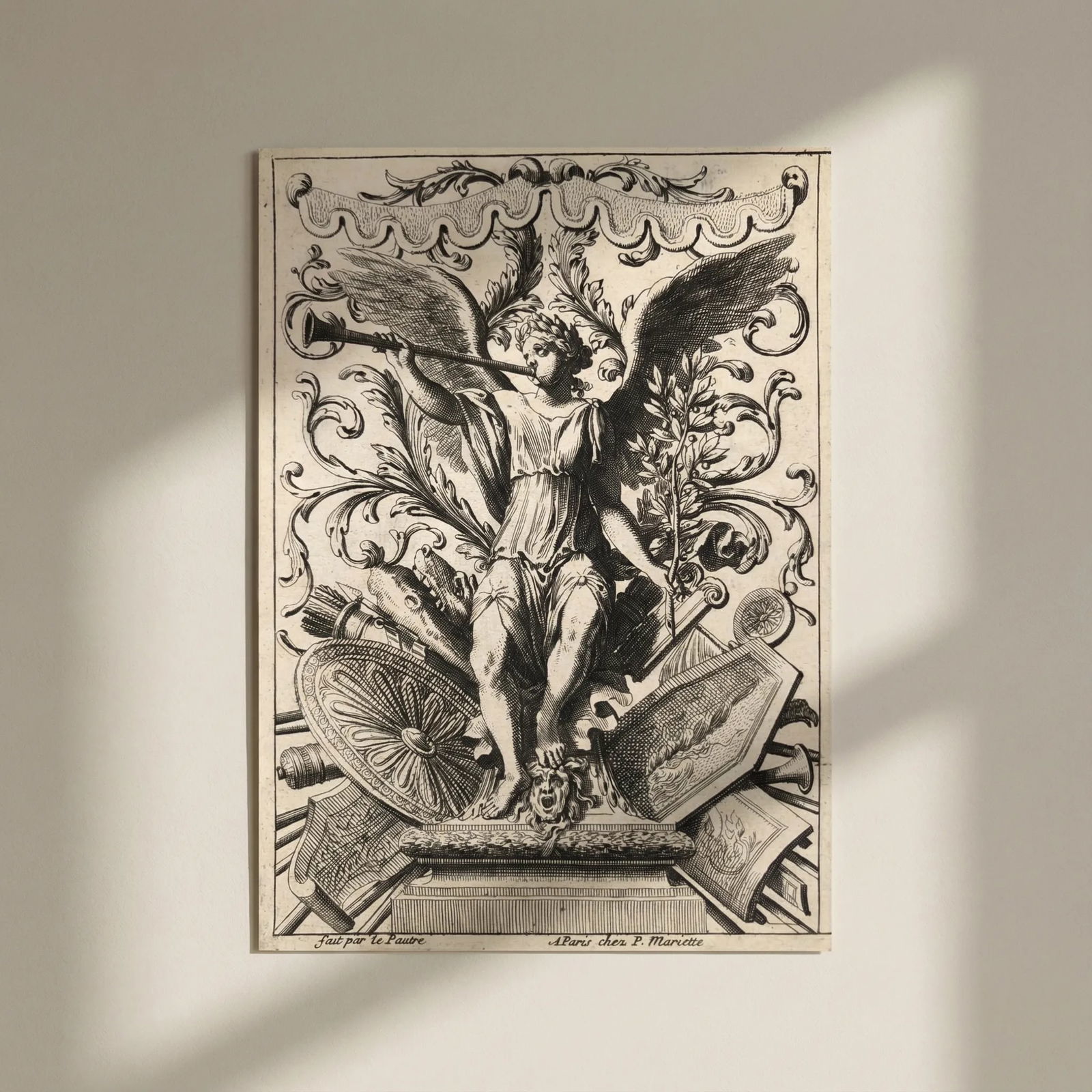 Antique Original Etching Jean Le Pautre (1618–1682) Angel, Trumpet, Ornament: Title: Antique Original Etching Jean Le Pautre (1618–1682) Angel, Trumpet, Ornament Description: This is an antique item (over 100 years old), and you may be eligible for reduced or exempt custo