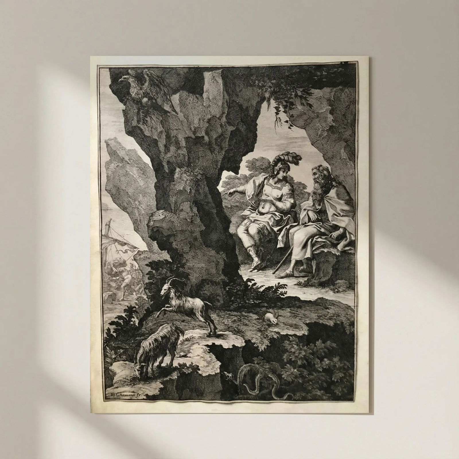Antique Original Etching François CHAUVEAU (1613-1676) Bible, Goats