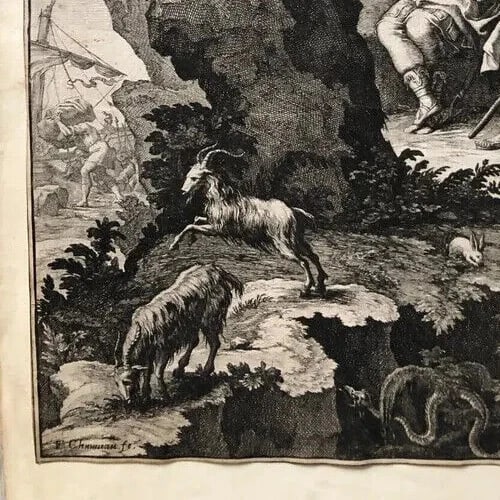 Antique Original Etching François CHAUVEAU (1613-1676) Bible, Goats - 8