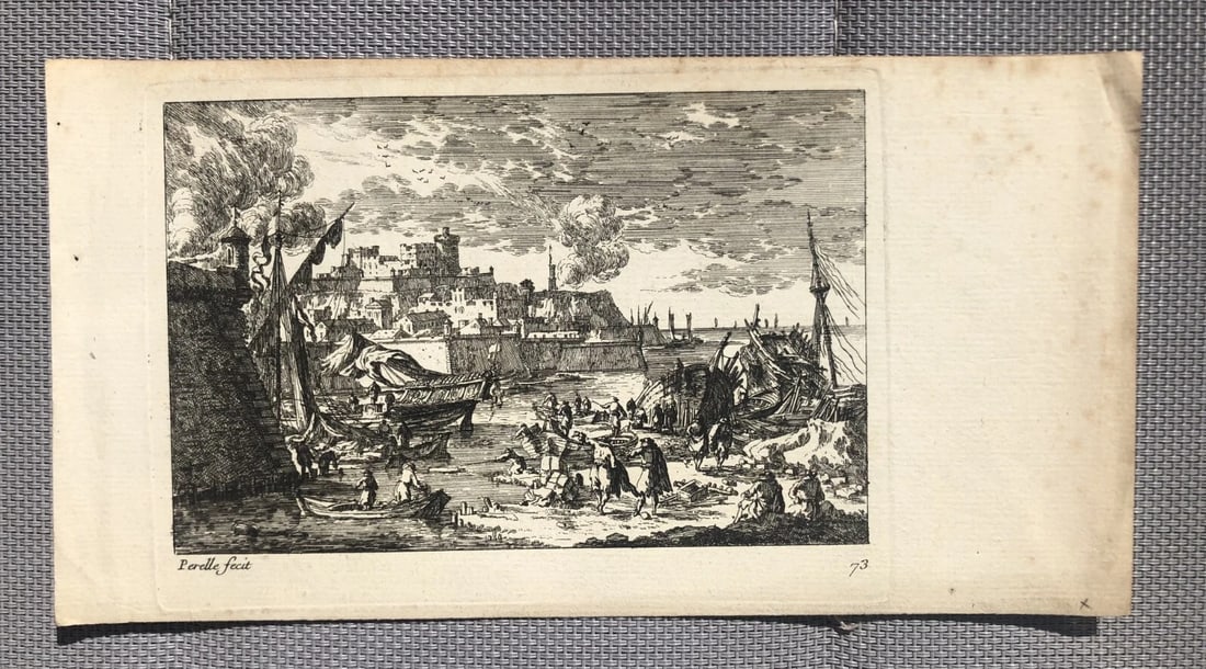 Antique Etching Original Nicolas PERELLE (1631-1695) Harbour view Etching - 10