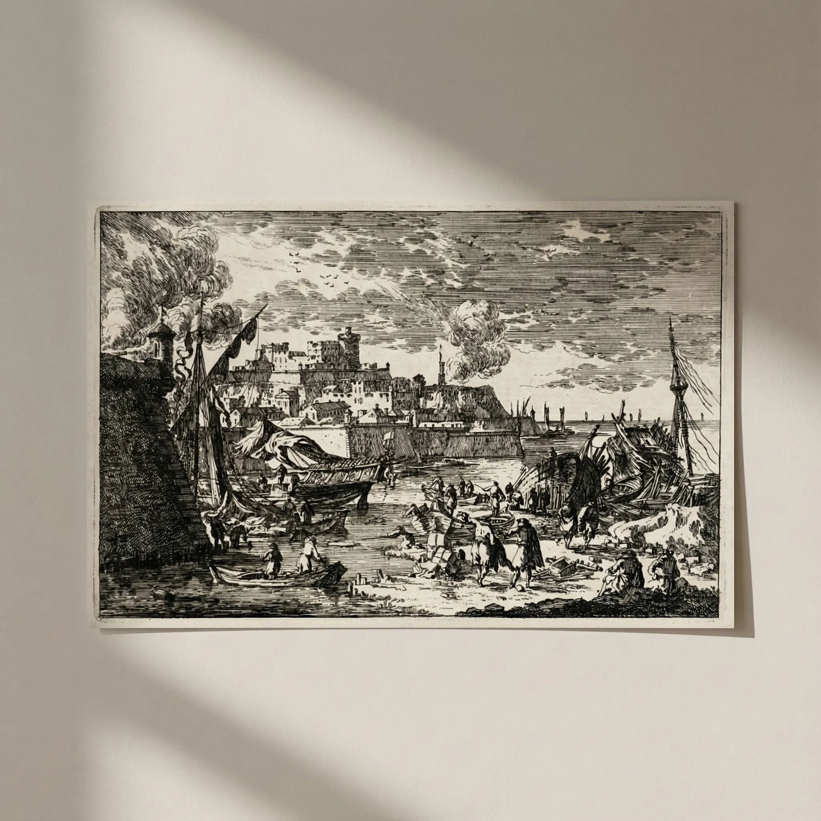 Antique Etching Original Nicolas PERELLE (1631-1695) Harbour view Etching
