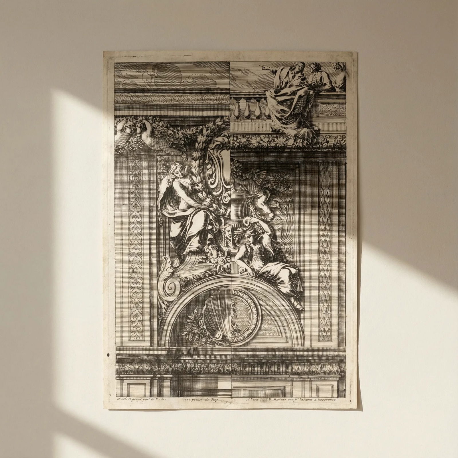 Antique Original Engraving Jean Le Pautre (1618–1682) Etching Architecture