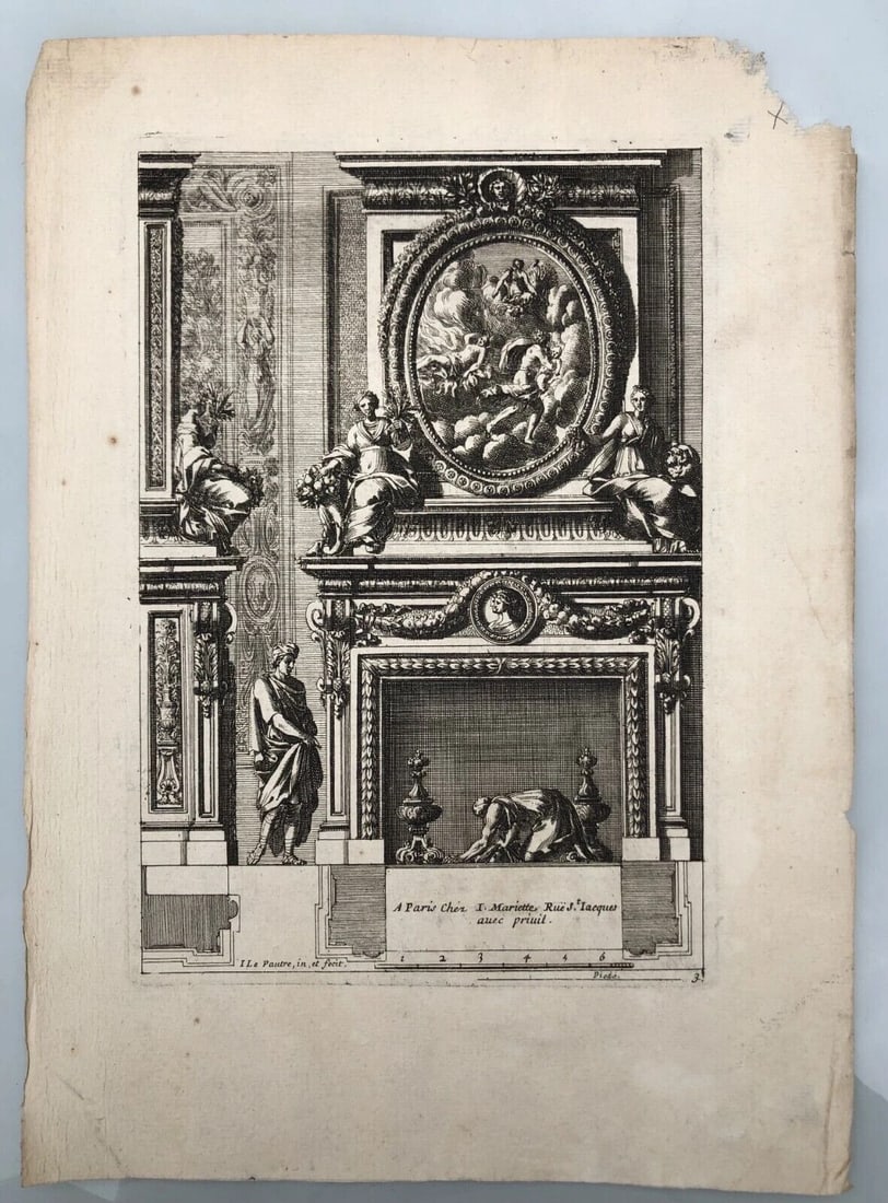 Antique Original Pierre Jean MARIETTE (1694-1774) Doors Fire Places x7 Etching - 3