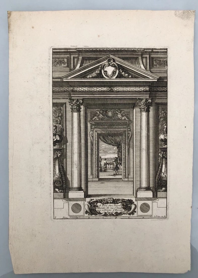 Antique Original Pierre Jean MARIETTE (1694-1774) Doors Fire Places x7 Etching - 4