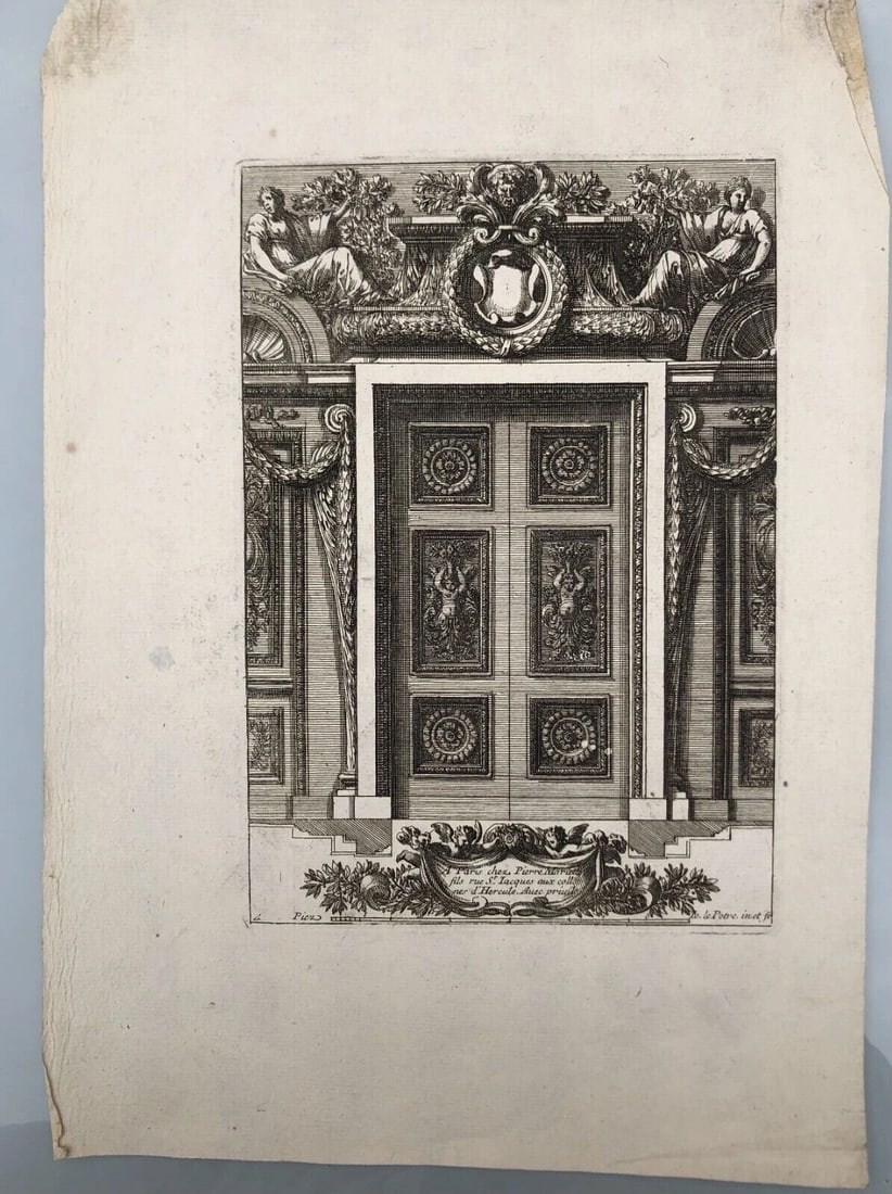 Antique Original Pierre Jean MARIETTE (1694-1774) Doors Fire Places x7 Etching - 6