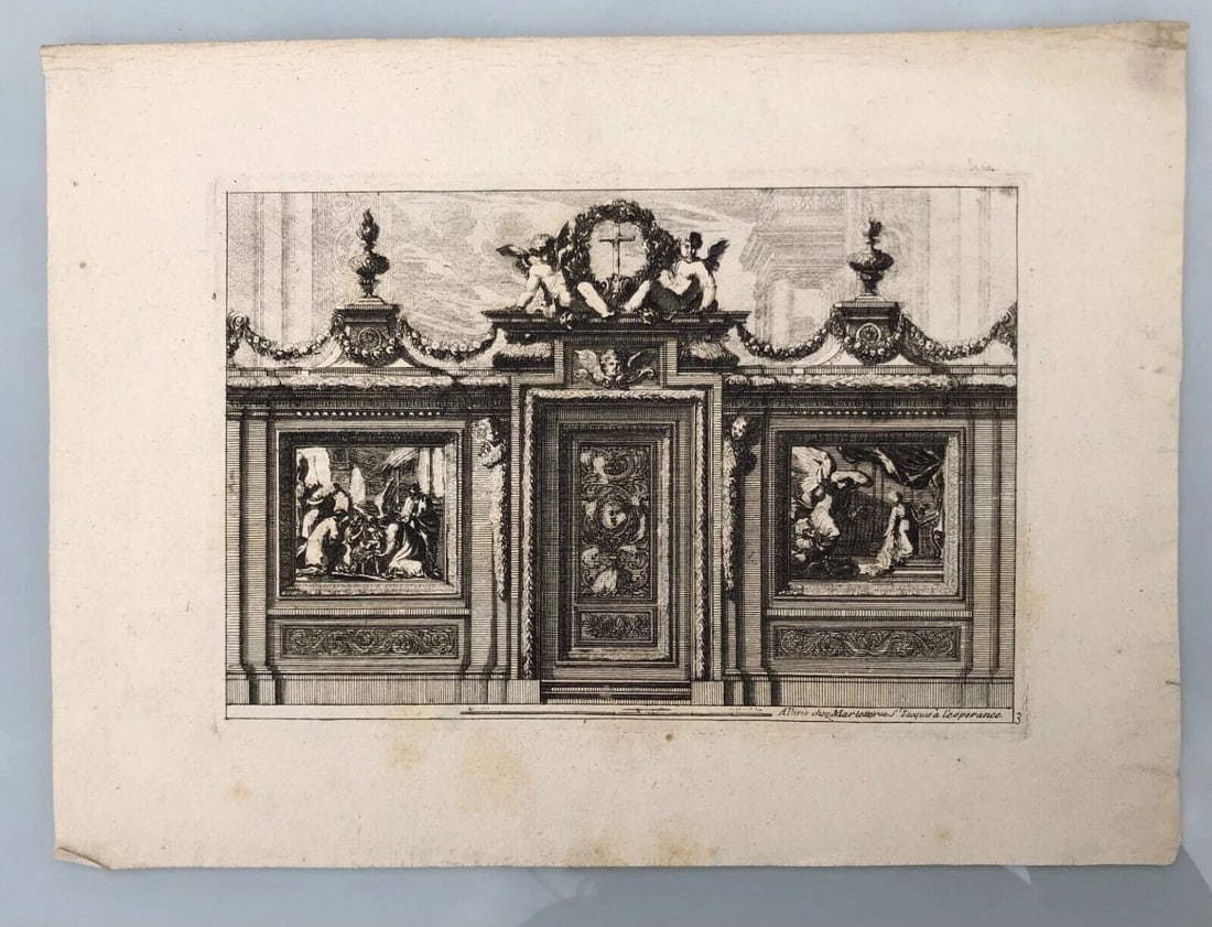 Antique Original Pierre Jean MARIETTE (1694-1774) Doors Fire Places x7 Etching - 7