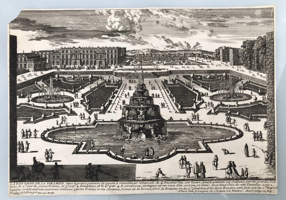 18th century Architecture, Fontaine de la Pyramide Etching Original Antique - 2