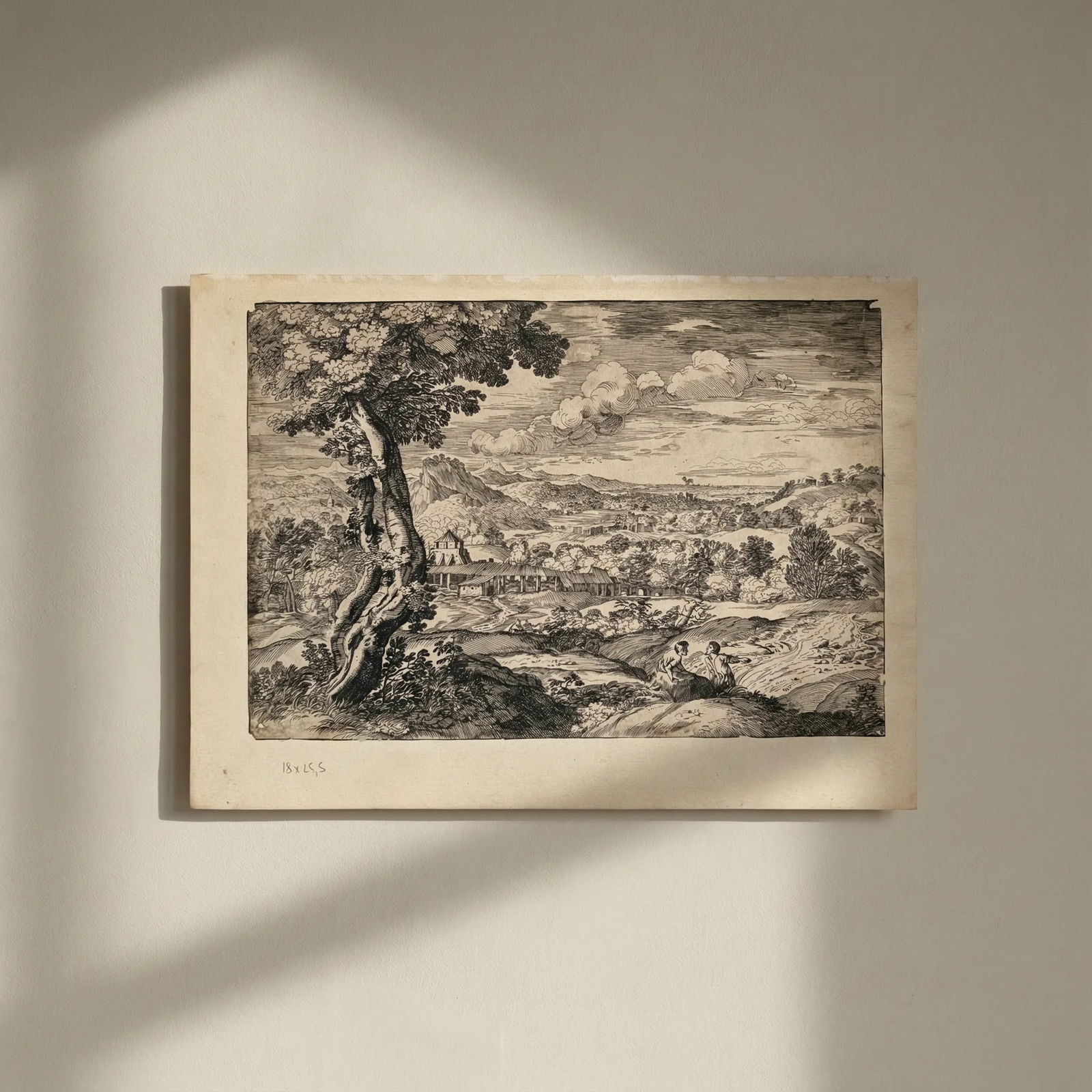 Etching Original Etching Moyse-Jean-Baptiste Fouard, Landscape, People, Tree