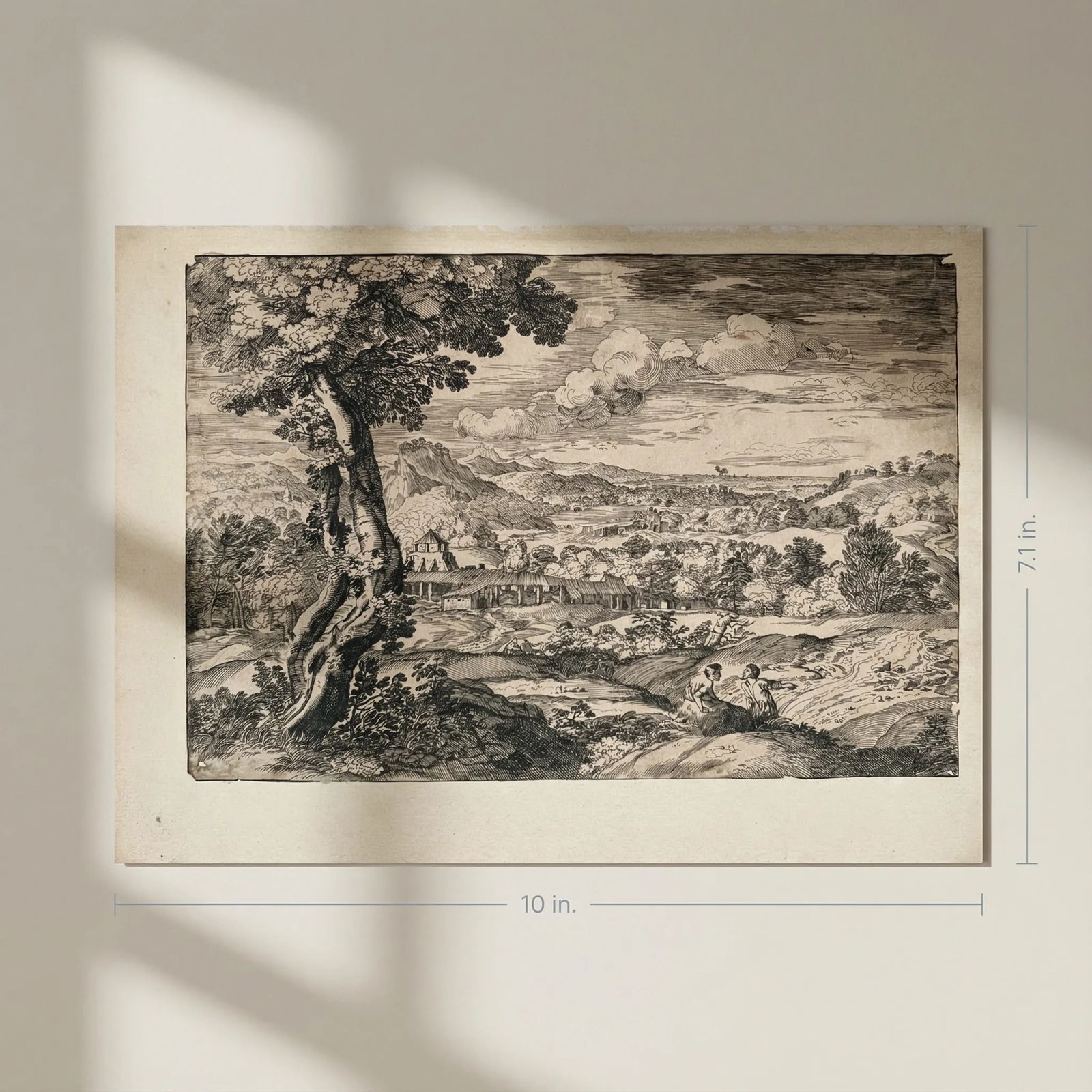 Etching Original Etching Moyse-Jean-Baptiste Fouard, Landscape, People, Tree - 2