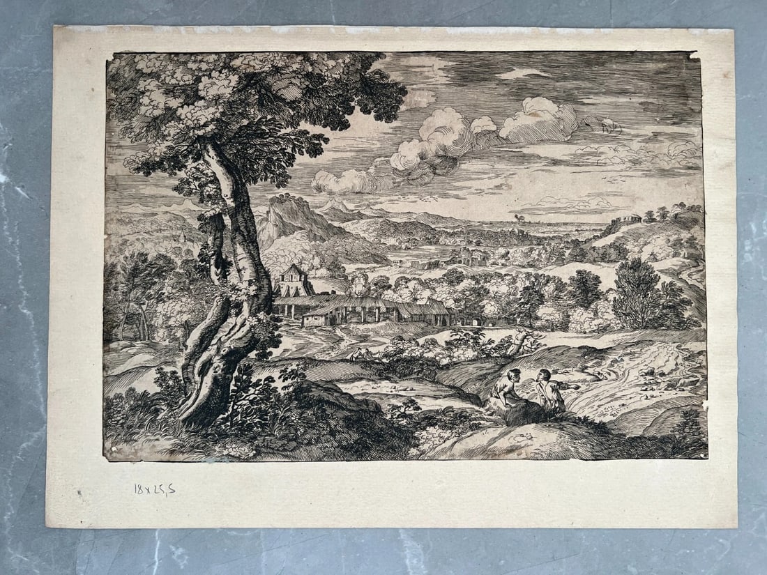 Etching Original Etching Moyse-Jean-Baptiste Fouard, Landscape, People, Tree - 4