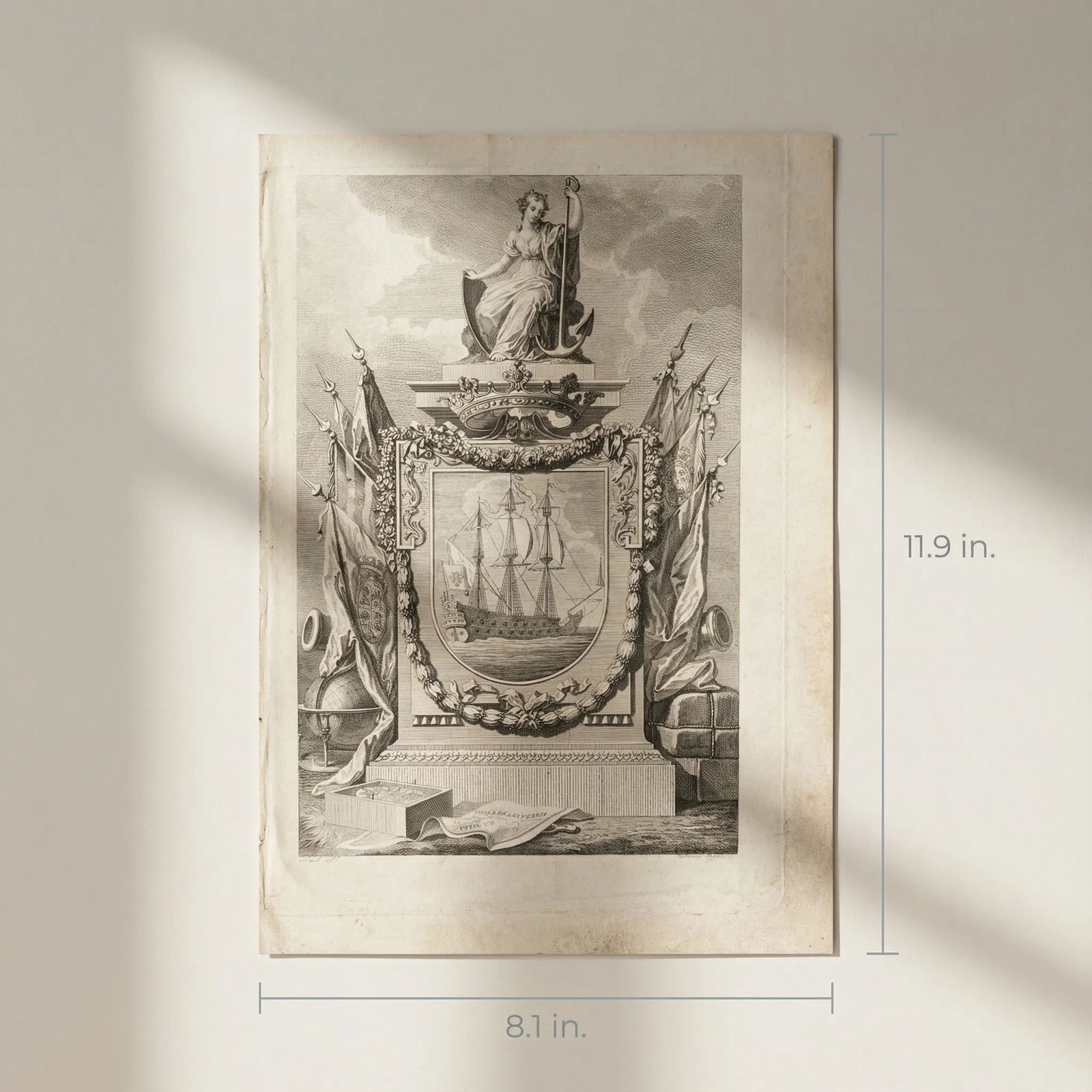 Etching Original Etching Boat, Woman, Flags, Sculpture, Travel - 2