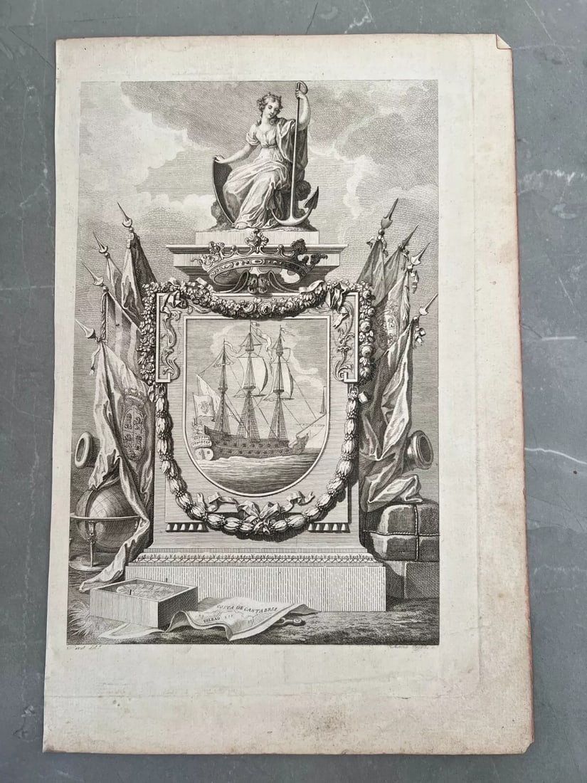 Etching Original Etching Boat, Woman, Flags, Sculpture, Travel - 5