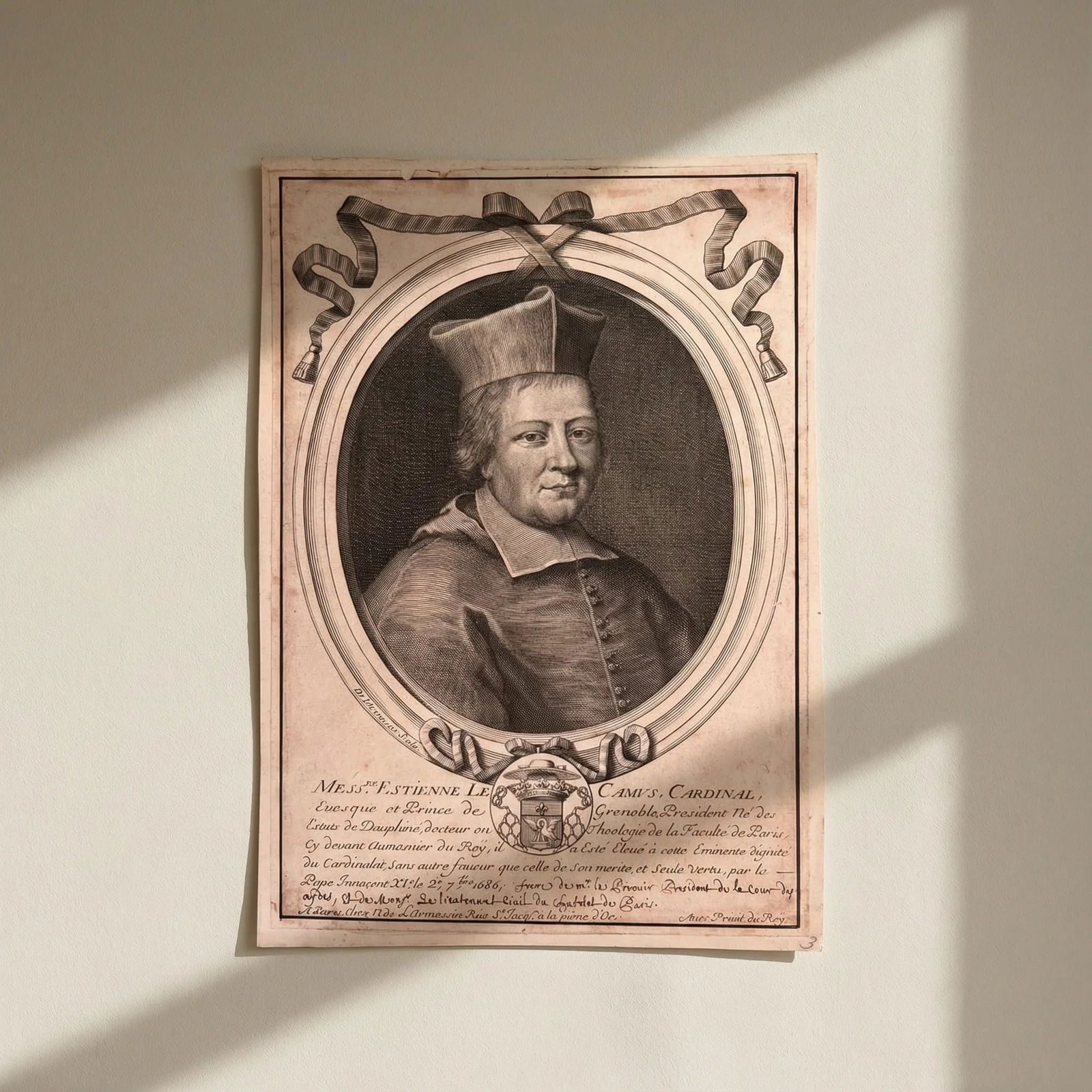 17th century Cardinal Cuesque - Etching Original Portrait 1686