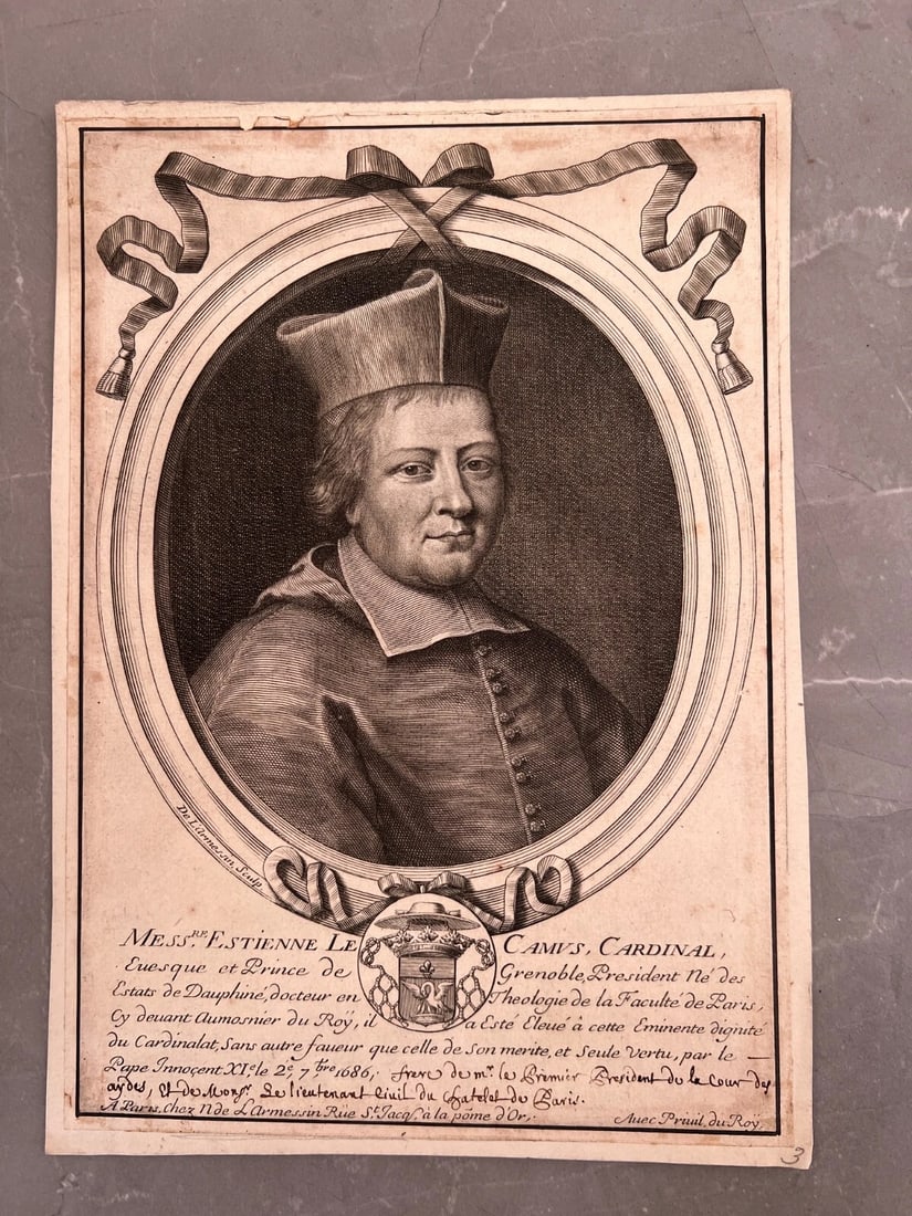 17th century Cardinal Cuesque - Etching Original Portrait 1686 - 7