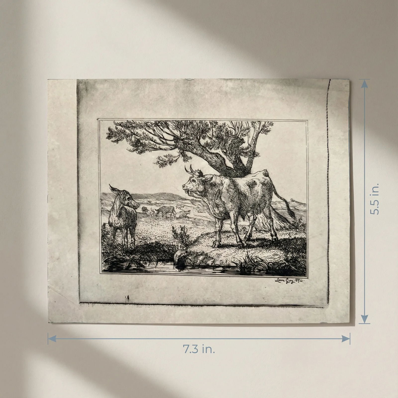 Louis GUY (1824-1888) Landscape, Cows 1875 - Etching Original - 2