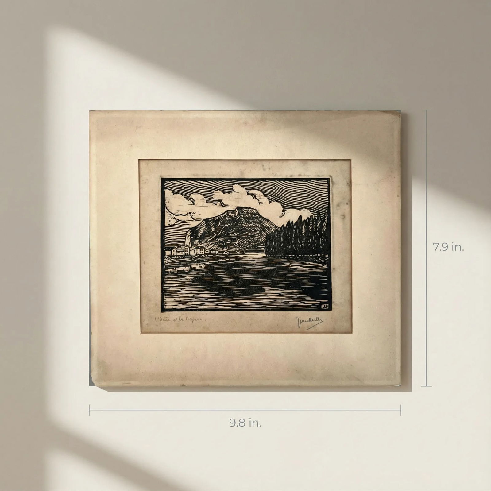 Isere et Meylan, Landscape, Lake, Houses Antique Etching Original signed - 2