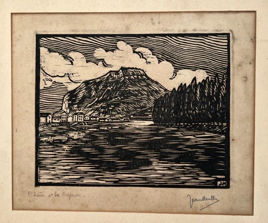 Isere et Meylan, Landscape, Lake, Houses Antique Etching Original signed - 5