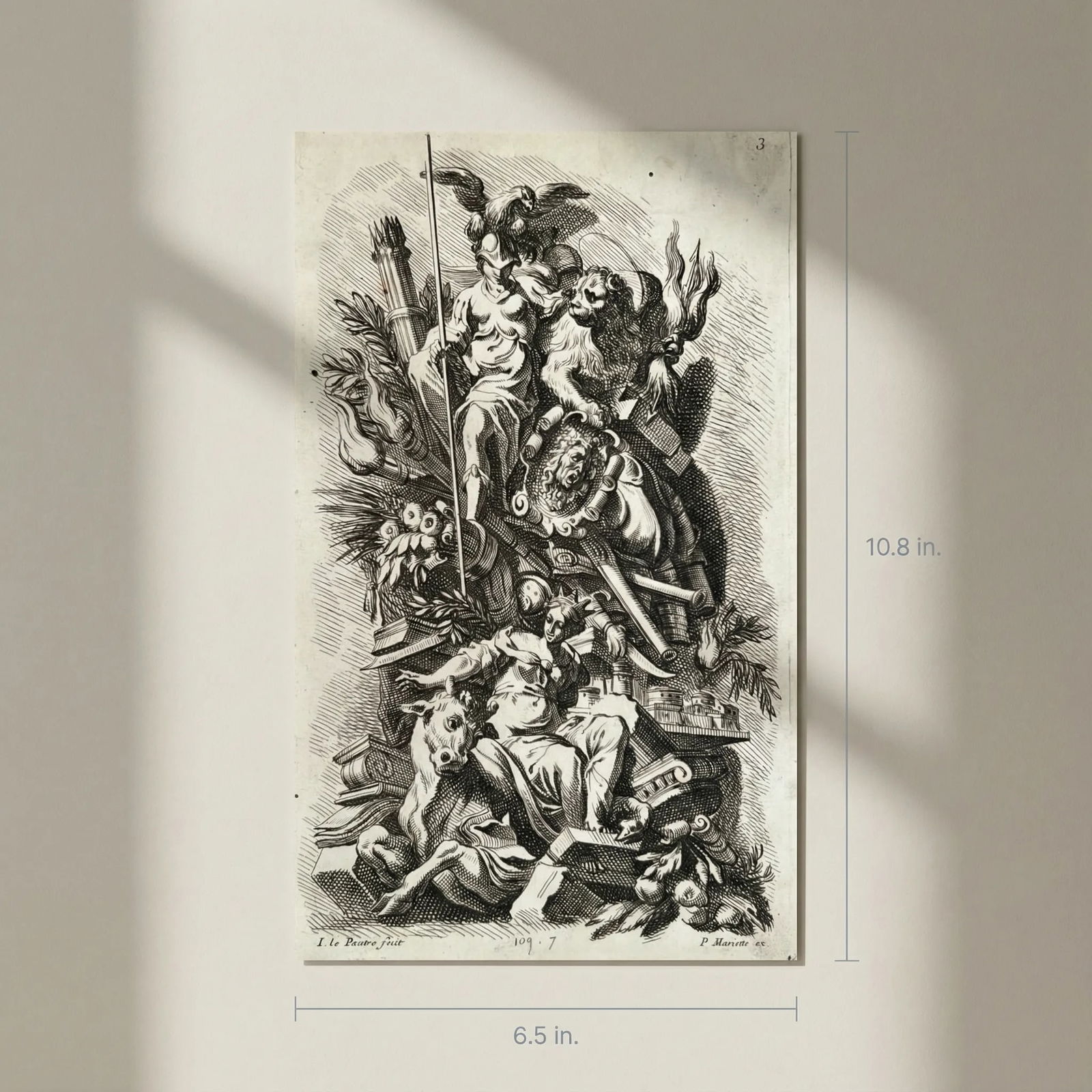 Antique Etching Original Jean Lepautre, Decoration, Architecture, People, Animal - 2