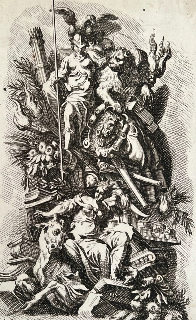 Antique Etching Original Jean Lepautre, Decoration, Architecture, People, Animal - 4