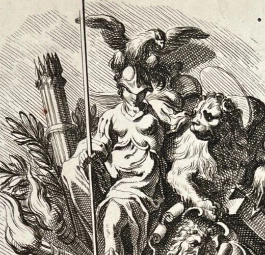 Antique Etching Original Jean Lepautre, Decoration, Architecture, People, Animal - 7