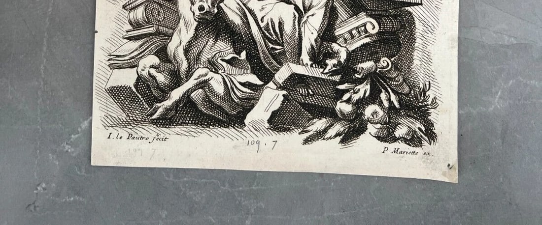 Antique Etching Original Jean Lepautre, Decoration, Architecture, People, Animal - 9