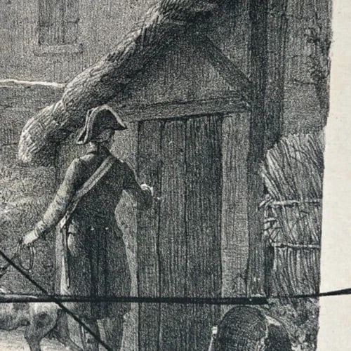 Antique Etching Original Man, Military, Dog, Landscape, House, Epreuve Refused - 7