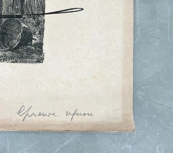 Antique Etching Original Man, Military, Dog, Landscape, House, Epreuve Refused - 8